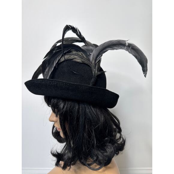 Vintage 50\'s Josephine Tripoli New York elegant Black Felt Hat with Feathers main image 6